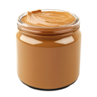 and creamy peanut butter in a glass jar with a glossy swirl on top png