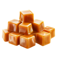 Shiny caramel cubes stacked together with a gooey texture png