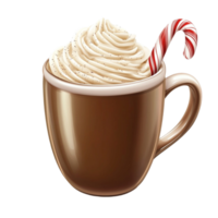 Hot chocolate in a brown mug topped with whipped cream png