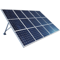 Blue solar panel array tilted at an angle for maximum sunlight absorption png