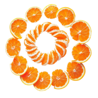 Sliced oranges arranged in a circular pattern with a and juicy appearance png