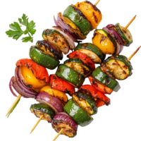 Colorful vegetable skewers with zucchini onions and bell peppers on sticks png