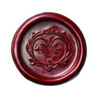 Deep red wax seal with an embossed heart design png