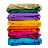 Stack of colorful folded clothes arranged in vibrant fabric layers png