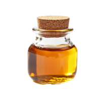 Small glass jar filled with golden honey and a cork png