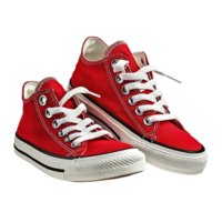 Red canvas sneakers with white laces and a rubber sole png