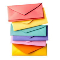 Stack of colorful envelopes arranged in a neat pile png