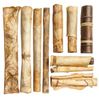 Assortment of old rolledup maps and manuscripts png
