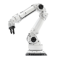White robotic arm with multiple joints and a mechanical gripper png