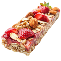Nut and berry granola bar with strawberries on the side png
