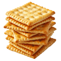 Tall stack of crunchy square crackers with a flaky texture png