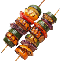 Colorful vegetable kebabs with zucchini peppers and red onions png