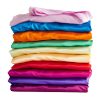 Pile of colorful silky fabric neatly folded in vibrant shades png