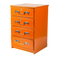 orange four drawer filing cabinet with silver handles and a design png