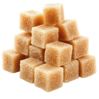 Stack of golden brown sugar cubes with a crystallized rough texture png