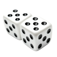 Pair of white dice with black dots rolled to random numbers png