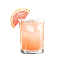 Chilled grapefruit cocktail with ice and a salted rim glass png