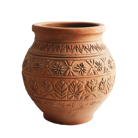 Hand clay pot with intricate carved patterns png