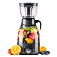 Black and silver blender filled with fruits and ready to make a ie png