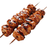 Juicy grilled chicken skewers with a charred surface png