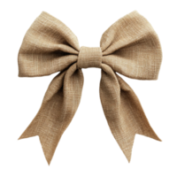 Rustic burlap bow with a neatly tied symmetrical shape and texture png