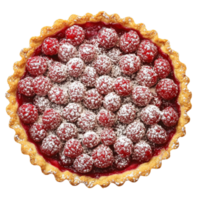 raspberry tart with powdered sugar on a golden crust png