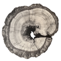 Cross section of a tree trunk with visible rings and a hollow center png