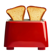 Red toaster with two golden slices of bread popping out png