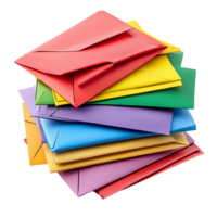 Stack of colorful envelopes arranged neat pile png