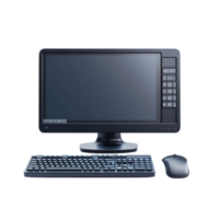 Desktop computer with a widescreen monitor keyboard and a black mouse png