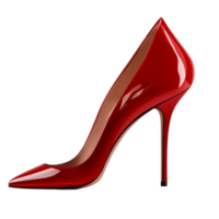 Shiny red high heel stiletto shoe with a pointed toe png