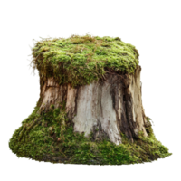 Old tree stump covered in green moss with rough bark png