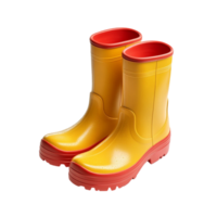 yellow rubber rain boots with red soles and a glossy finish png