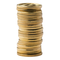 Tall stack of shiny gold coins neatly arranged in a column png