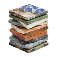 Stack of marble tiles with unique patterns and textures png