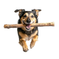 Happy Dog Playing Fetch on transparent background. png