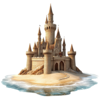 Coastal Castle Beach Scene on transparent background. png