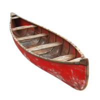 Rustic Red Canoe on Lake on transparent background. png