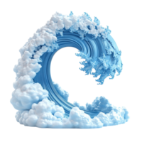Ocean Wave 3D Render Cloudy Sky on transparent background. png
