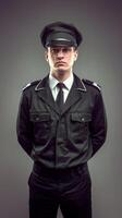 A man in a uniform standing with his hands on his hips photo