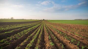 Freshly plowed and sown field time for sowing photo