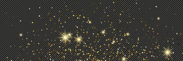 Gold glittering dust with stars on a gray background. Dust with gold glitter effect and space for your text. illustration vector