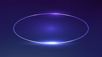 Neon oval frame with shining effects on dark blue background. Empty glowing techno backdrop. illustration vector