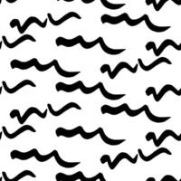 Seamless pattern with black wavy grunge brush strokes in shapes on white background. illustration vector