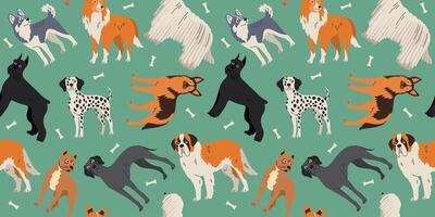 Seamless pattern dogs of different large breeds. Pets, animals. Background for decoration and textiles vector