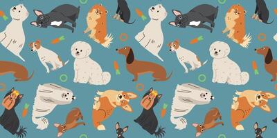 Seamless pattern dogs of different breeds. Pets, animals. Background for decoration and textiles vector