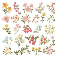 Set of Hand Drawn Spring Flower Colorful Elements. vector