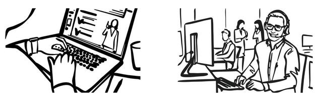 A professional working on a computer, ideal for business and technology concepts vector