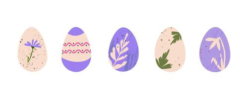 Easter eggs set. DIY natural dyed eggs with botanical prints. Pastel elegant design of Easter symbol vector