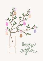Happy Easter egg tree card. Trendy greeting card with Easter centerpiece table decoration. Minimalistic and elegant design with hand drawn calligraphy vector